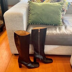 VTG 90s BALLY Chadra Square Toe Classic Black Leather Heel Luxury Boots 10.5M